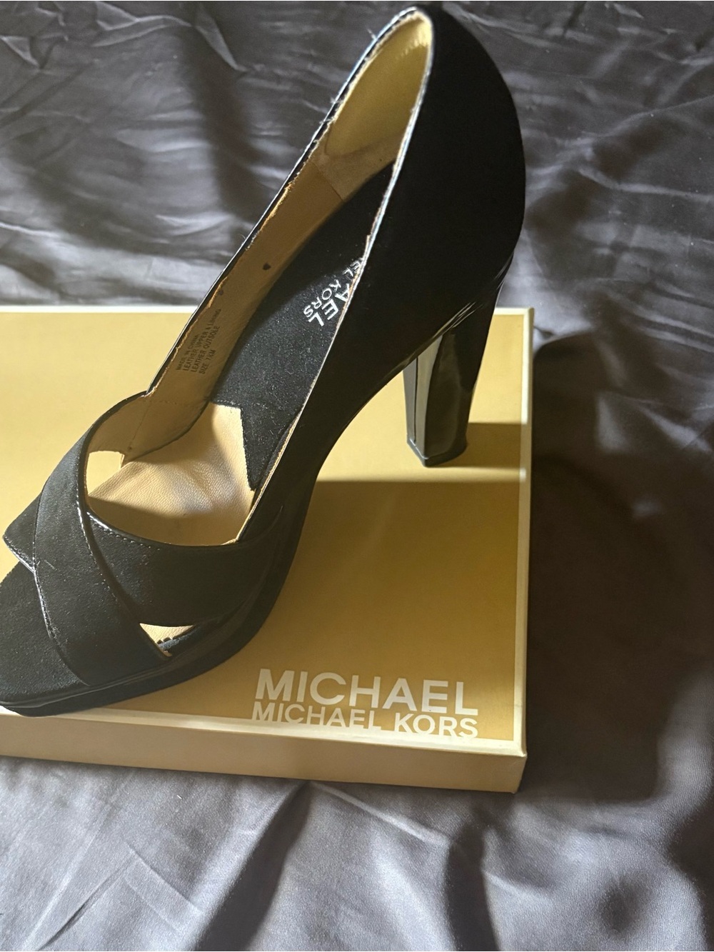 Michael Kors Black Suede Peep-Toe Block Heel Pumps worn twice like new